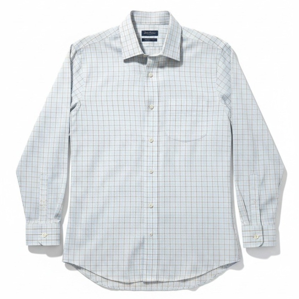Brooks Brothers Regent Non-Iron Supima Cotton Shirt Blue Tan Check Men's 16.5 33